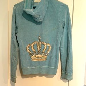 BCBG Glitter Crown Sweater Small Sky Blue Glitter Accents